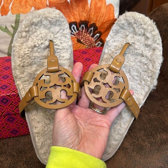 TORY BURCH CLOUD SHEARLING LEATHER MILLER SANDALS NATURAL CORK VGUC SZ 8M - Picture 10 of 14